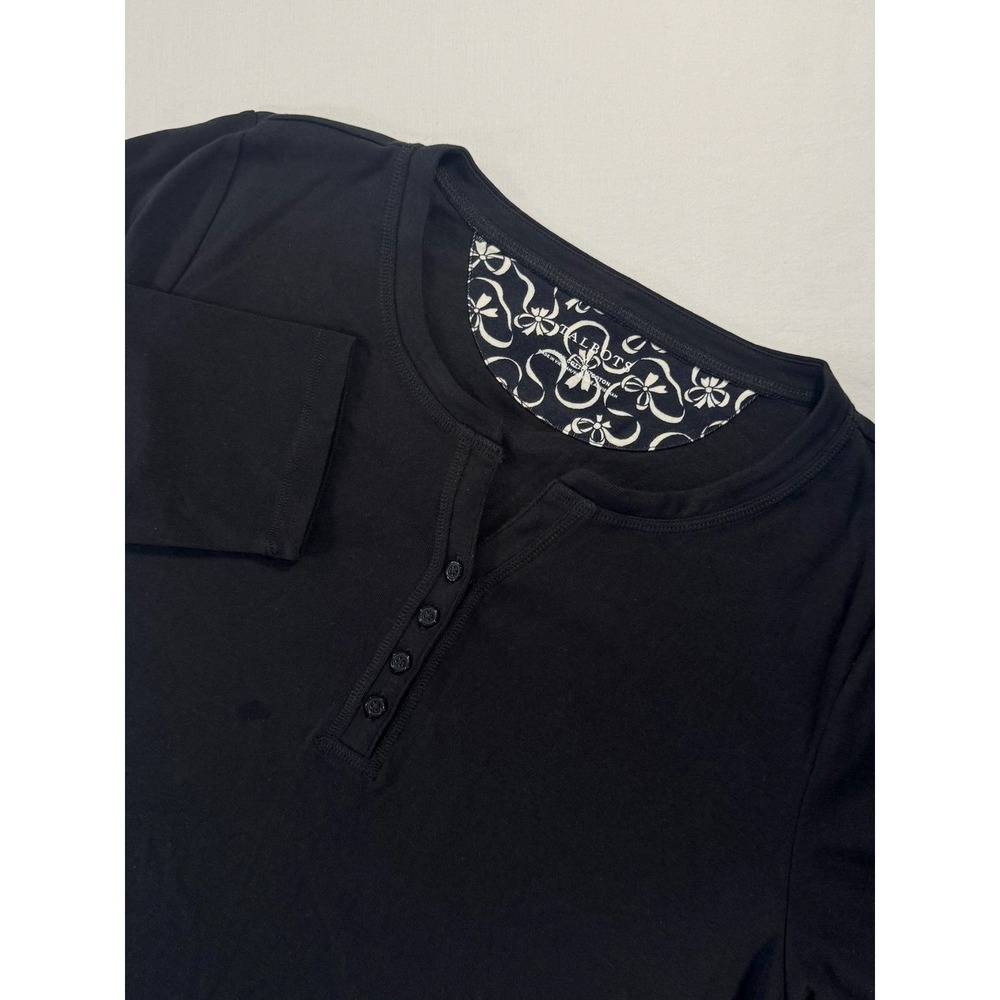 Talbots Womens XL Black Long Sleeve Henley Knit Top NWT 53352804